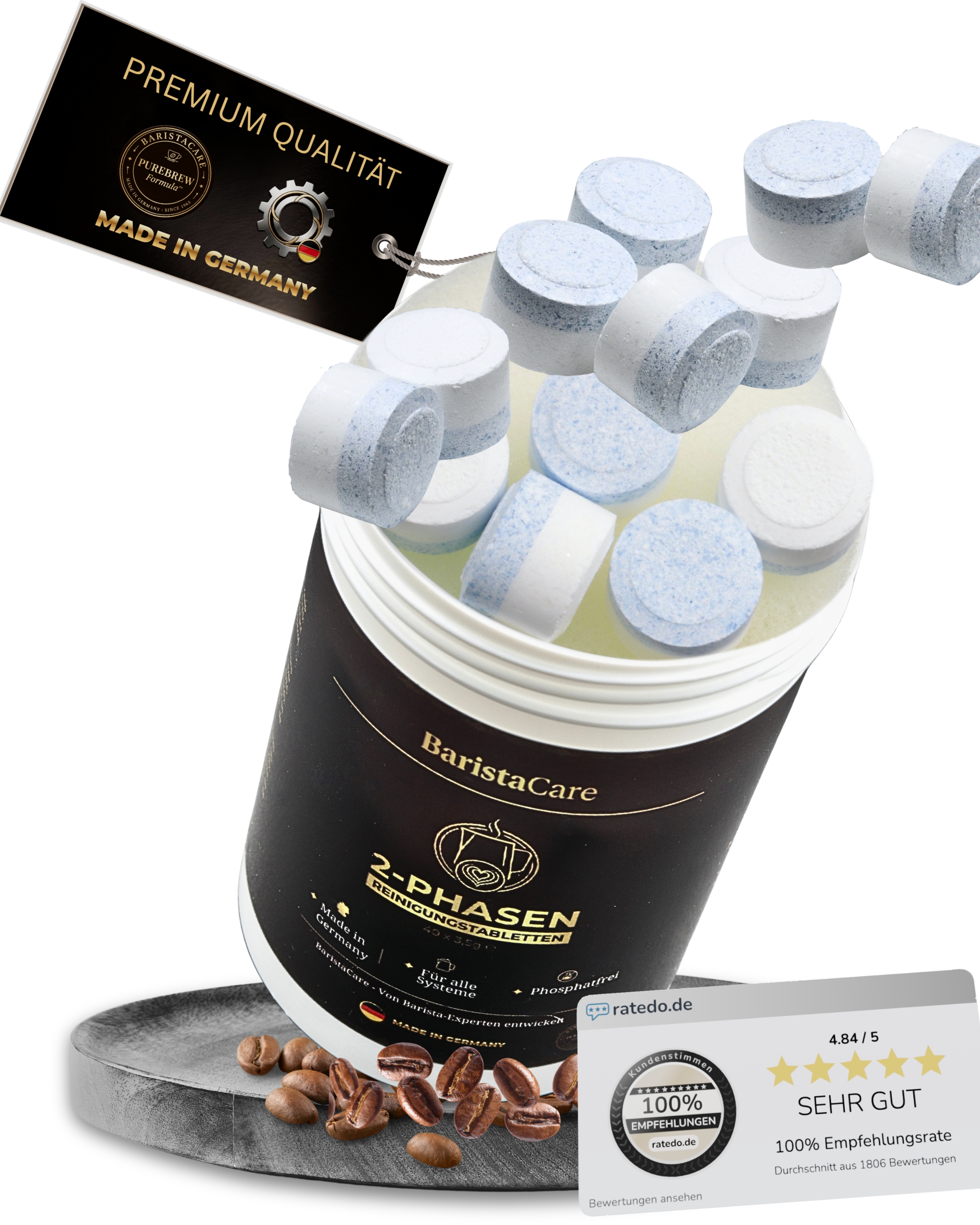 BaristaCare 2-Phasen-Reinigungstabletten 40 Stück in Runddose – Made in Germany