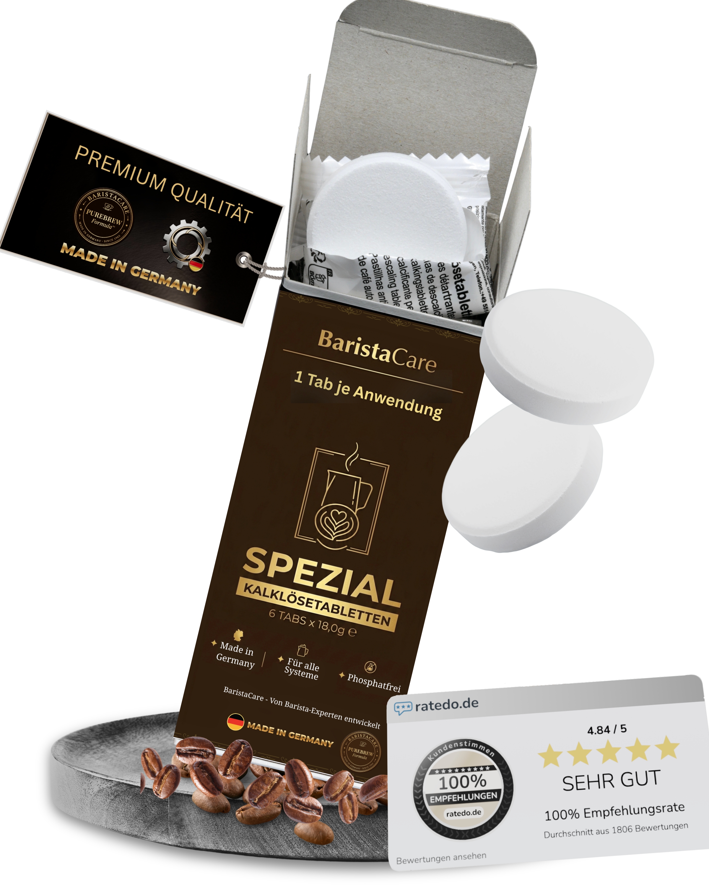 BaristaCare Entkalkungstabletten – PureScale Formula, 6 x 18g, Made in Germany