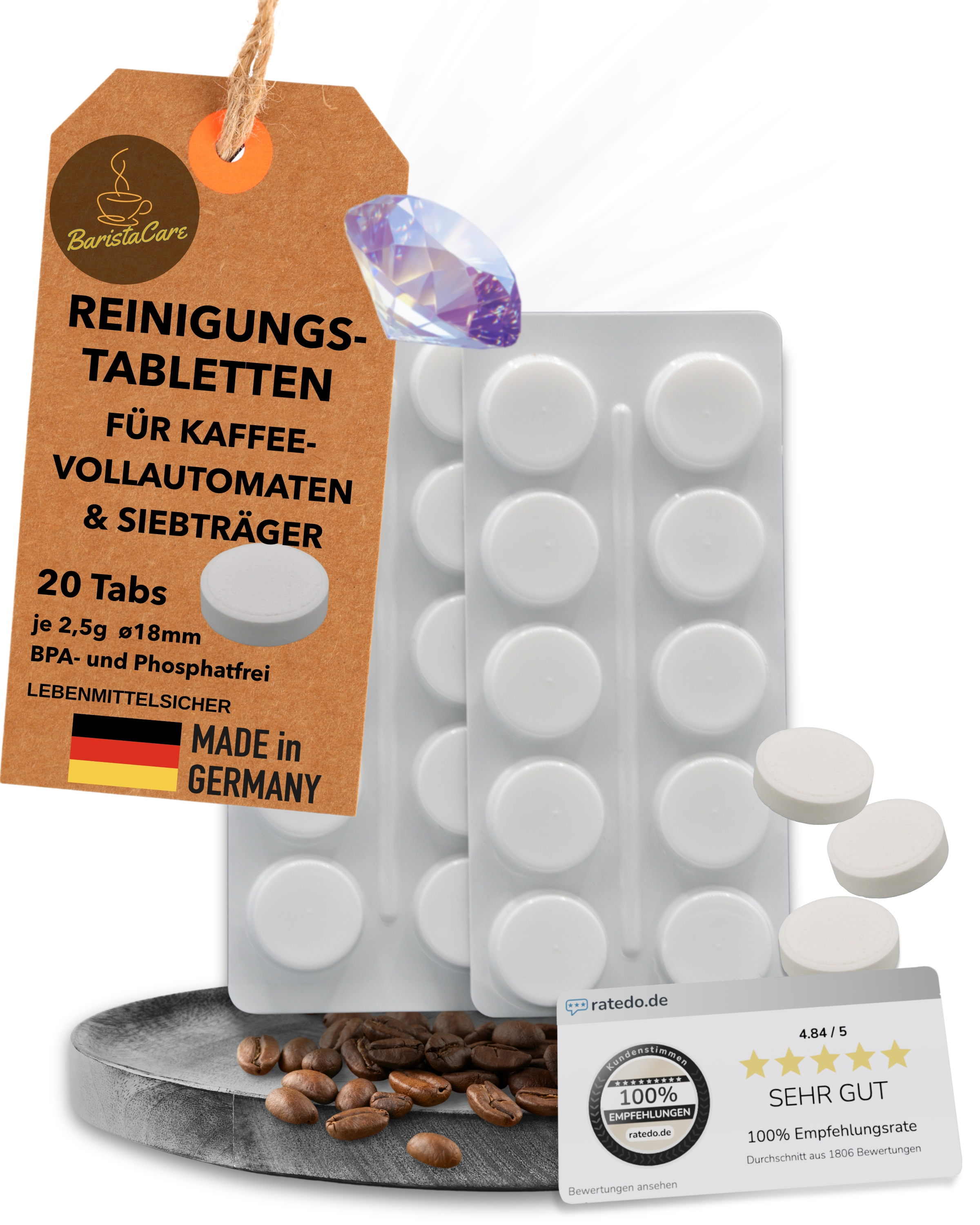 BaristaCare Reinigungstabletten 20 Stück – PureBrew Formula, 2,5g, Made in Germany